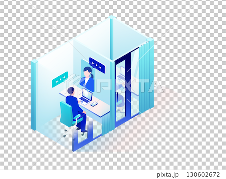 テレフォンブースとビデオ会議 – アイソメトリックオフィスイラスト 130602672