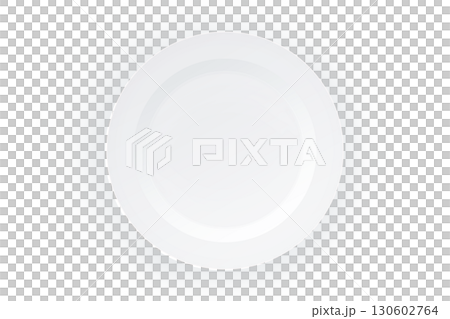白い丸い皿のイラスト　シンプル　png透明　白背景 130602764