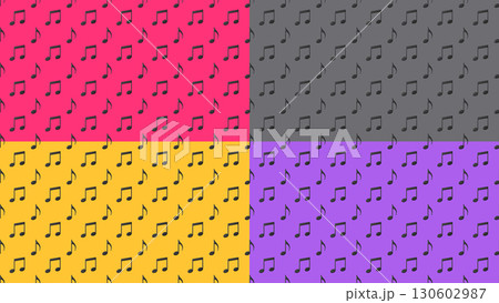 ぷっくりした音符のパターン背景セット。4色の壁紙イラスト 130602987