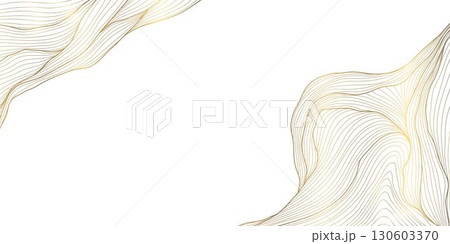 Vector line wave abstract background, elegant luxury flow corners, gold on white. Premium curve glitter poster, modern japanese template. Vector line wave abstract background, elegant luxury flow corners, gold on white. Premium curve glitter poster, modern japanese template. 130603370