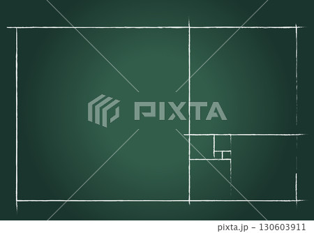 黒板に描かれた手書きタッチの黄金比 長方形 グラフィック素材 – 神聖幾何学 デザインテンプレート 130603911