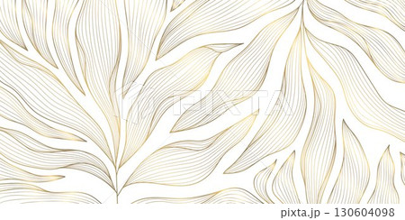 Elegant vector illustration, golden floral patterns, abstract leaves, geometric ornaments, modern yet vintage botanical design. The background is perfect for premium wallpapers, cards, banners, print. Elegant vector illustration, golden floral patterns, abstract leaves, geometric ornaments, modern yet vintage botanical design. The background is perfect for premium wallpapers, cards, banners, print. 130604098