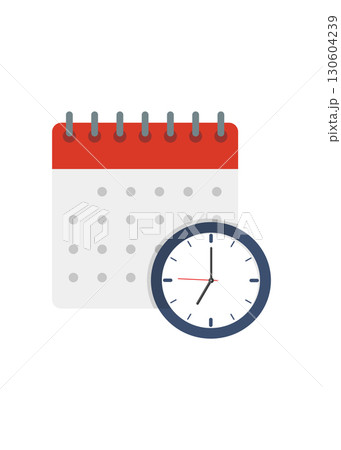 Calendar with clock icon. Vector flat cartoon illustration 130604239