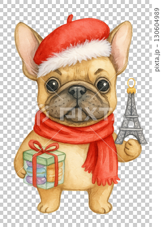 Adorable yellow duck wearing red Christmas scarf standing on snow in festive winter wonderland scene PNG image with transparent background 130604989