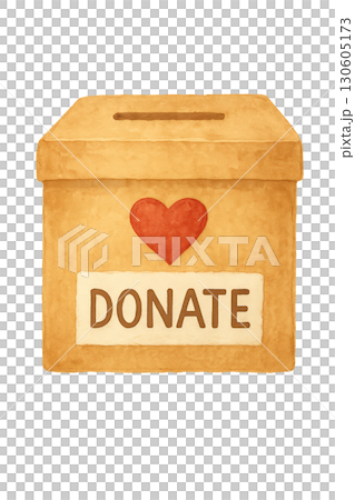Cardboard Donation Box Featuring Heart Icon on Transparent Background with Clean Lines and Pastel Tones 130605173