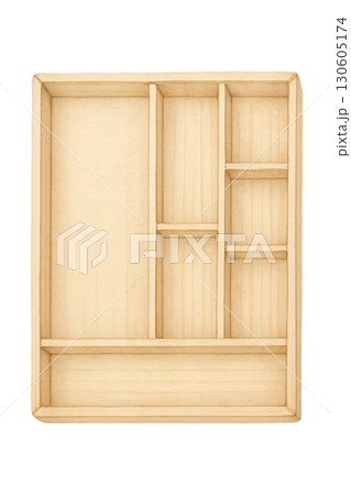 Set of neatly arranged bamboo drawer organizer tray compartments with transparent background in PNG format 130605174