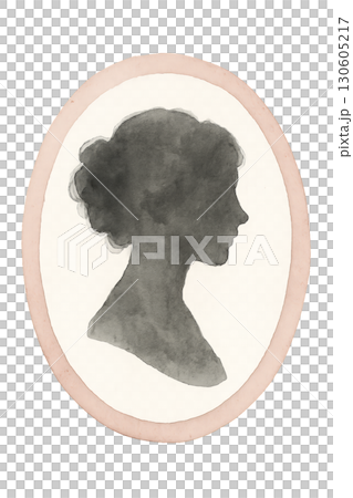 PNG Transparent Background Watercolor Vintage Cameo Profile Silhouette with Subtle Color Wash 130605217