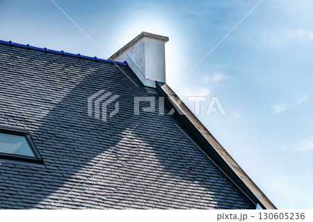 Slate roof in Armor Coast, Brittany in France Slate roof in Armor Coast, Brittany in France 130605236