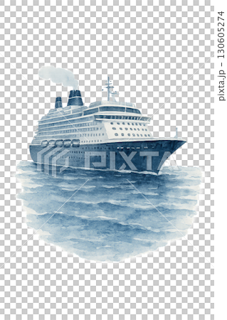 Clean Lines Cruise Ship Profile Silhouette Sailing Over Gentle Wave On Transparent Background 130605274