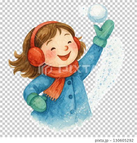 Playful children stringing popcorn and cranberry garland amidst pine sprigs with soft watercolor splashes on transparent background 130605292