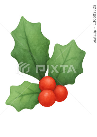 Clean Lines decorative round green holly branch wreath with bright red berries on transparent background illustration 130605328