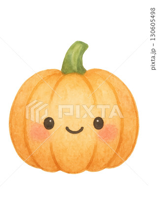 Mini pumpkin with subtle pastel watercolor effect and kawaii autumn decorative graphic element PNG with transparent background 130605498