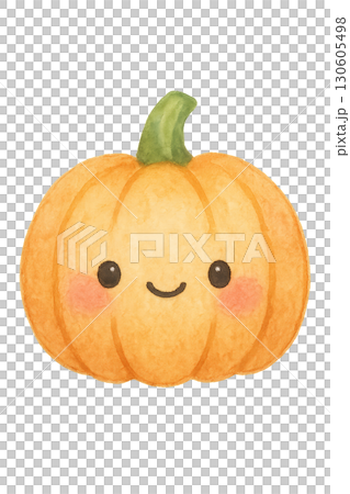 Mini pumpkin with subtle pastel watercolor effect and kawaii autumn decorative graphic element PNG with transparent background 130605498