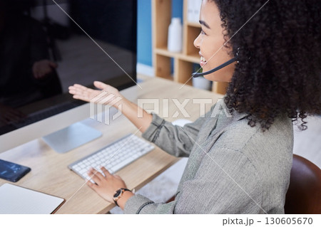 Call center, telemarketing and woman with a computer for customer support, crm and receptionist. Contact us, help and happy agent talking online, giving service and planning on a pc at an agency Call center, telemarketing and woman with a computer for customer support, crm and receptionist. Contact us, help and happy agent talking online, giving service and planning on a pc at an agency 130605670