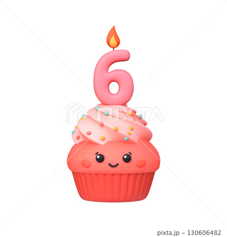 Cute 3D Cupcake with Candle for 6th Birthday Cute 3D Cupcake with Candle for 6th Birthday 130606482