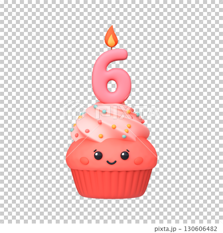 Cute 3D Cupcake with Candle for 6th Birthday Cute 3D Cupcake with Candle for 6th Birthday 130606482