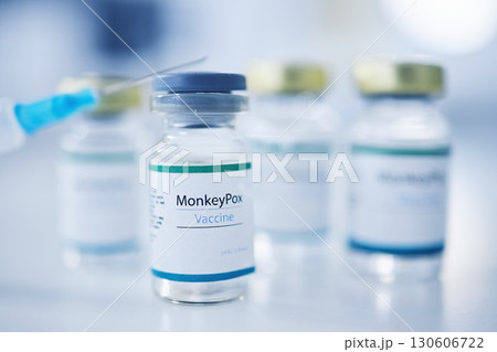 Monkeypox vaccine, backgrounds and injection vial for medicine, safety and healthcare risk. Closeup, liquid bottle and virus vaccination of medical drugs, wellness and pharmaceutical science research Monkeypox vaccine, backgrounds and injection vial for medicine, safety and healthcare risk. Closeup, liquid bottle and virus vaccination of medical drugs, wellness and pharmaceutical science research 130606722