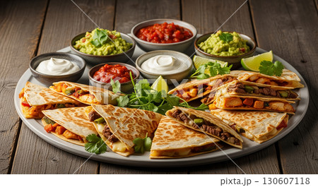 Mixed Quesadilla Platter with Dipping Sauces Mixed Quesadilla Platter with Dipping Sauces 130607118