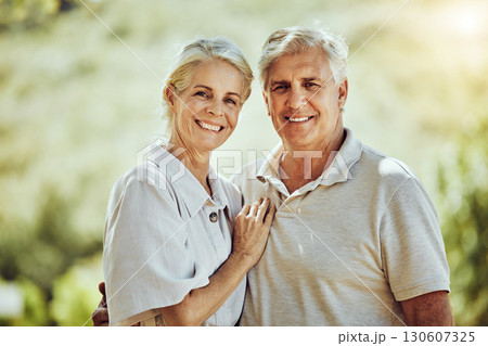 Love, portrait or happy old couple in nature or park bonding or hugging in a happy marriage partnership. Retirement, senior man or romantic elderly woman together on a calm relaxing holiday vacation Love, portrait or happy old couple in nature or park bonding or hugging in a happy marriage partnership. Retirement, senior man or romantic elderly woman together on a calm relaxing holiday vacation 130607325