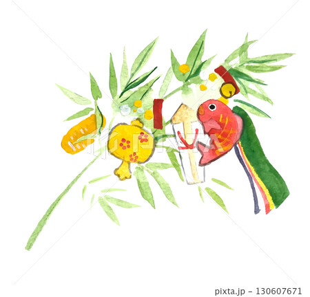 イラスト素材:手描き十日戎の縁起物、福笹 イラスト素材:手描き十日戎の縁起物、福笹 130607671