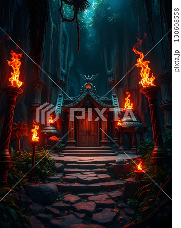 Enchanted Temple Pathway: A Journey into the Forest's Mystical Heart 130608558