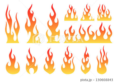 Flame silhouettes in various shapes with gradient colors Flame silhouettes in various shapes with gradient colors 130608843