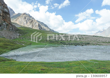 キルギス_ドングルメ川沿いのトレイル 130608957