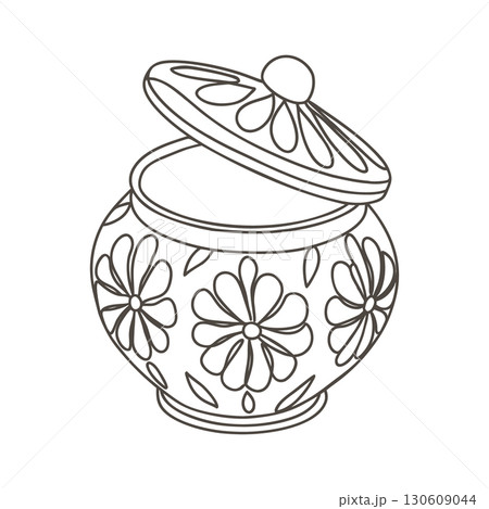 Elegant floral sugar bowl. Ceramic sugar bowl with floral ornament. Illustration. Elegant floral sugar bowl. Ceramic sugar bowl with floral ornament. Illustration. 130609044
