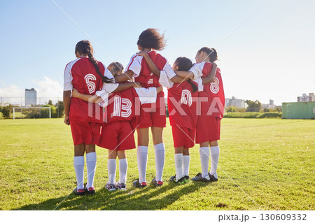 Diversity, sports girl and soccer field training for youth competition match playing at stadium grass. Young athlete, standing or player enjoy football teamwork or support world cup championship game Diversity, sports girl and soccer field training for youth competition match playing at stadium grass. Young athlete, standing or player enjoy football teamwork or support world cup championship game 130609332