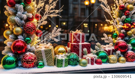 Festive holiday window display with colorful...のイラスト素材 [130609541] - PIXTA