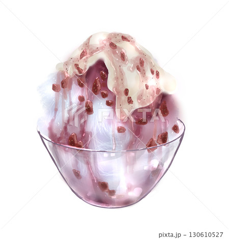 ガラスの器に入ったいちごジャムソースのかき氷 130610527