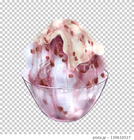 ガラスの器に入ったいちごジャムソースのかき氷 130610527