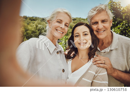 Happy family, portrait or pov bonding in nature park, house garden or home backyard in holiday vacation or summer holiday. Daughter, senior man or woman in photography hug for parents profile picture Happy family, portrait or pov bonding in nature park, house garden or home backyard in holiday vacation or summer holiday. Daughter, senior man or woman in photography hug for parents profile picture 130610758