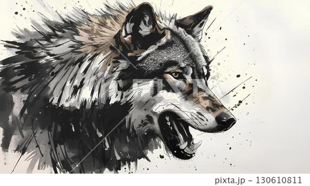 狼の絵 楽天市場】本田一誠 狼水墨画【気】日本オオカミ 革新的な技法で描かれ