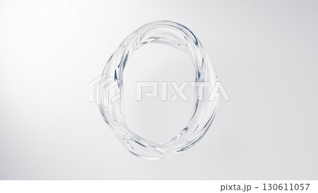 白背景に円形の透明な液体。数字の0。ねじれる水。3D（横長） 130611057