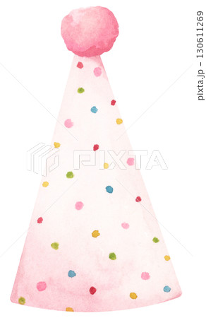Watercolor Party Hat. Birthday and New Year Celebration Cone Hat Illustration Watercolor Party Hat. Birthday and New Year Celebration Cone Hat Illustration 130611269