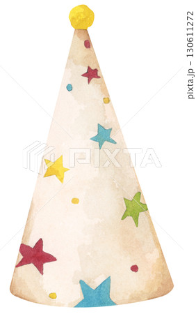 Watercolor Party Hat. Birthday and New Year Celebration Cone Hat Illustration 130611272