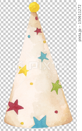 Watercolor Party Hat. Birthday and New Year Celebration Cone Hat Illustration 130611272