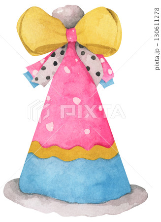 Watercolor Party Hat. Birthday and New Year Celebration Cone Hat Illustration 130611278