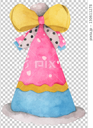 Watercolor Party Hat. Birthday and New Year Celebration Cone Hat Illustration 130611278