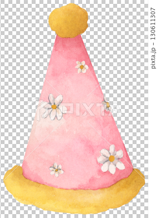 Watercolor Party Hat. Birthday and New Year Celebration Cone Hat Illustration 130611307