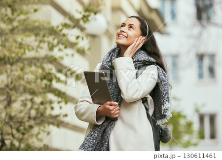 Travel, walking and woman with tablet in city in street, road and sidewalk in for urban adventure in London. Journey, freedom and girl enjoying holiday, vacation and weekend for tourism sightseeing Travel, walking and woman with tablet in city in street, road and sidewalk in for urban adventure in London. Journey, freedom and girl enjoying holiday, vacation and weekend for tourism sightseeing 130611461