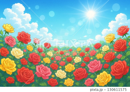 バラ園　青空　アニメ調 130611575