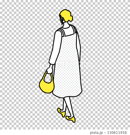 Illustration of a woman from behind (dress and bag) Illustration of a woman from behind (dress and bag) 130611938