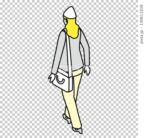 Back view illustration of a woman wearing a hat Back view illustration of a woman wearing a hat 130611939