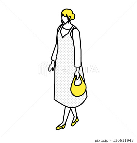 黄色いバッグを持つ女性の立ちイラスト 130611945