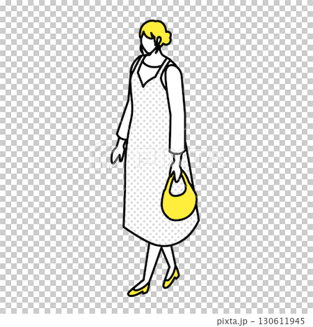 拿著黃色袋子的站立的女人插圖 拿著黃色袋子的站立的女人插圖 130611945