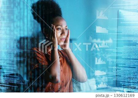 Business stress headache, computer and black woman burnout over crypto investment, stock market crash or finance loss. Forex economy crisis, bitcoin mining analytics and overlay of trader trading NFT Business stress headache, computer and black woman burnout over crypto investment, stock market crash or finance loss. Forex economy crisis, bitcoin mining analytics and overlay of trader trading NFT 130612169