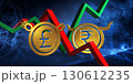 bullish indian rupee vs bearish british pound currency. foreign exchange market 3d illustration of inr to gbp 130612235