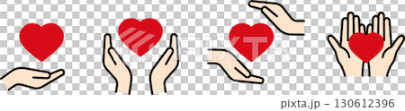 Hand and heart compassion, love, kindness icon set color Hand and heart compassion, love, kindness icon set color 130612396